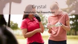  Presentation with women golf - Theme featuring two-women-playing-golf-marking background and a soft green colored foreground