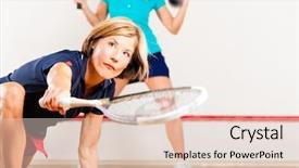  Presentation with squash sport racket - Colorful slides enhanced with two women playing squash backdrop and a lemonade colored foreground