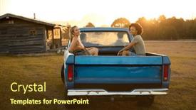  Presentation with cabin - PPT theme having two-women-riding-in-back background and a tawny brown colored foreground