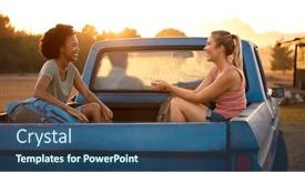  Presentation with cabin - Slide set enhanced with two-women-riding-in-back background and a ocean colored foreground