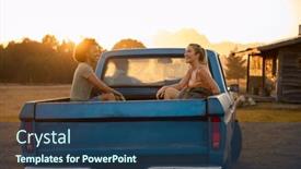  Presentation with cabin - PPT theme with two-women-riding-in-back background and a ocean colored foreground