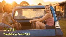  Presentation with cabin - Presentation theme with two-women-riding-in-back background and a tawny brown colored foreground