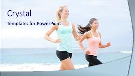  Presentation with healthy lifestyle - Audience pleasing presentation theme consisting of two women running outdoors training backdrop and a sky blue colored foreground