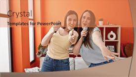  Presentation with dancing - Presentation theme enhanced with two-women-singing-song background and a coral colored foreground