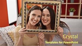  Presentation with vintage women - PPT theme featuring two-women-sitting-on-sofa background and a tawny brown colored foreground