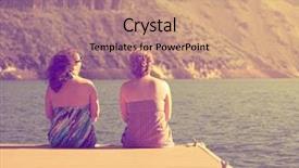  Presentation with women retro - Slide set with two women sitting on a dock done with a retro vintage instagram filter background and a coral colored foreground