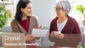  Presentation with budget - Slide deck featuring two-women-sitting background and a coral colored foreground