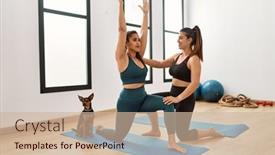  Presentation with training - Presentation theme having two-women-smiling-confident-training background and a  colored foreground