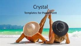  Presentation with women travel mexico - Presentation design consisting of two women sunbathing lying down background and a  colored foreground
