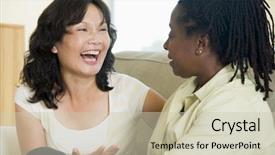  Presentation with two people talking - Cool new presentation theme with two women talking in living backdrop and a soft green colored foreground