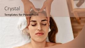  Presentation with massage therapist - Slide deck having two-women-therapist-and-patient background and a coral colored foreground