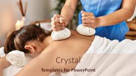  Presentation with massage therapist - PPT theme featuring two-women-therapist-and-patient background and a coral colored foreground