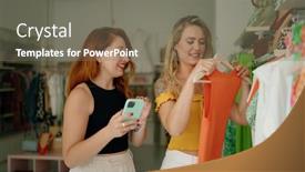  Presentation with women - Slide deck enhanced with two-women-using-smartphone-shopping background and a gray colored foreground