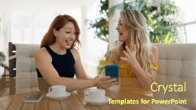  Presentation with women - PPT theme enhanced with two-women-using-smartphone background and a  colored foreground