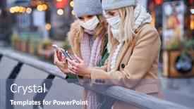  Presentation with smartphones - Beautiful PPT layouts featuring two-women-using-smartphones backdrop and a ocean colored foreground