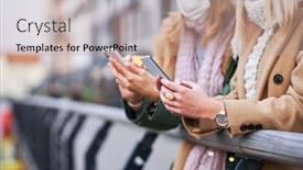  Presentation with smartphones - Theme enhanced with two-women-using-smartphones background and a mint green colored foreground