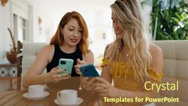  Presentation with smartphones - Presentation design having two-women-using-smartphones background and a  colored foreground