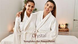  Presentation with women - Presentation theme consisting of two-women-wearing-bathrobe-hugging background and a lemonade colored foreground