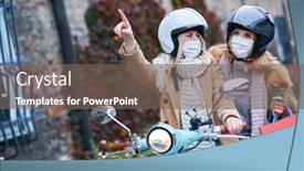  Presentation with masks - Colorful slide set enhanced with two-women-wearing-masks backdrop and a violet colored foreground