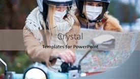  Presentation with masks - Audience pleasing slide deck consisting of two-women-wearing-masks backdrop and a coral colored foreground