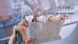  Presentation with lawyer client meeting wearing mask - Amazing PPT layouts having two-women-wearing-masks backdrop and a light blue colored foreground