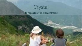  Presentation with trekking - PPT theme having two-women-with-backpacks background and a light blue colored foreground