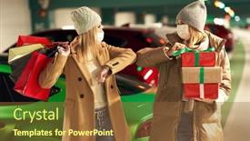  Presentation with parking lot - Theme featuring two-women-with-shopping-bags background and a tawny brown colored foreground