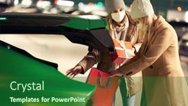  Presentation with parking lot - Cool new presentation theme with two-women-with-shopping-bags backdrop and a forest green colored foreground