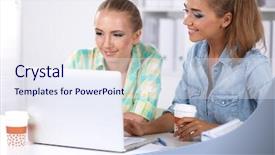  Presentation with working together - Amazing slide deck having two women working together at office sitting backdrop and a sky blue colored foreground