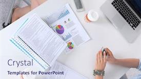  Presentation with working together - Slide set consisting of knowledge management - two women working together background and a sky blue colored foreground