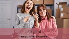  Presentation with business women - Slides featuring two-women-working background and a coral colored foreground