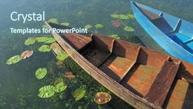  Presentation with boats - Audience pleasing presentation consisting of two wooden boats docked on plav lake montenegro backdrop and a seafoam green colored foreground