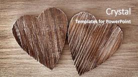  Presentation with wooden heart the slogan - Audience pleasing PPT layouts consisting of two wooden hearts on brown backdrop and a coral colored foreground