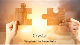  Presentation with helping others two hands woman - Slide set consisting of connecting people four jigsaw pieces - two wooden puzzles in woman's background and a blonde colored foreground