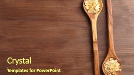  Presentation with almond - PPT layouts enhanced with two wooden spoons with almond flakes on the table close-up background and a tawny brown colored foreground