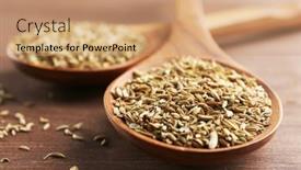  Presentation with cumin - Slide set consisting of two-wooden-spoons-with-cumin background and a coral colored foreground