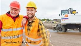  Presentation with road construction - Cool new slides with two-workers-as-a-successful backdrop and a gold colored foreground
