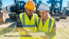  Presentation with machinery - Amazing slide set having two-workers-in-open-cast backdrop and a yellow colored foreground