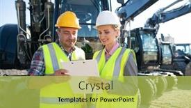  Presentation with machinery - Slides having two-workers-in-open-cast background and a yellow colored foreground