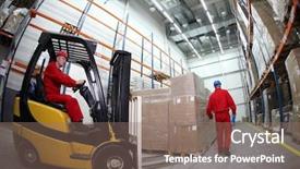  Presentation with work safety - Audience pleasing presentation theme consisting of two workers in red uniforms backdrop and a gray colored foreground