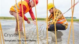  Presentation with road construction - Amazing slide set having two-workers-on-the-road backdrop and a coral colored foreground