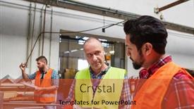  Presentation with factory workers - Cool new PPT theme with two-workers-or-metal-workers backdrop and a red colored foreground