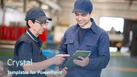  Presentation with factory workers - Slide set featuring two-workers-using-a-tablet background and a ocean colored foreground