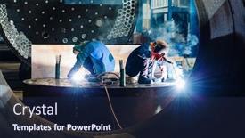  Presentation with welding - Presentation design having two-workers-welding background and a navy blue colored foreground