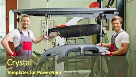  Presentation with ready - Cool new presentation design with paint booth - two workers with car bodykit backdrop and a tawny brown colored foreground