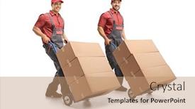  Presentation with trucks - Colorful PPT layouts enhanced with two-workers-with-hand-trucks backdrop and a coral colored foreground