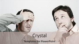  Presentation with crisis - Audience pleasing presentation design consisting of crysis - two worried man in trouble backdrop and a mint green colored foreground