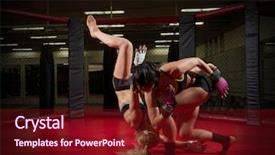  Presentation with wrestler - Amazing slide deck having muscle cell - two wrestler women in sports backdrop and a tawny brown colored foreground