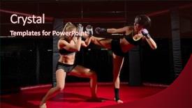  Presentation with muscle - Presentation consisting of muscle cell - two wrestler women in sports background and a wine colored foreground