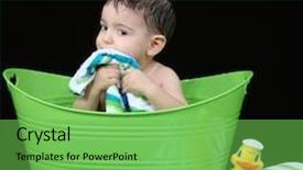  Presentation with tub - Slide deck having old boy in a green background and a seafoam green colored foreground